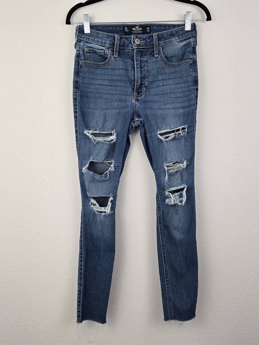 Hollister Distressed High Rise Super Skinny Raw Hem Jean